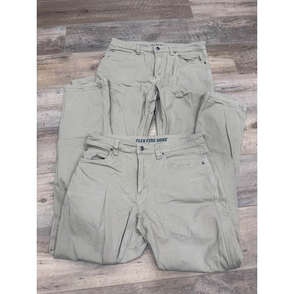 2x Duluth Trading Co Flex Fire Hose Slim Fit Pants Mens 34x34 Khaki Tan Workwear
